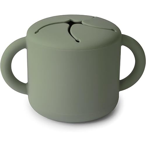 mushie Silicone Snack Cup | Spill Proof Food Container for Toddler and Baby (Dried Thyme)