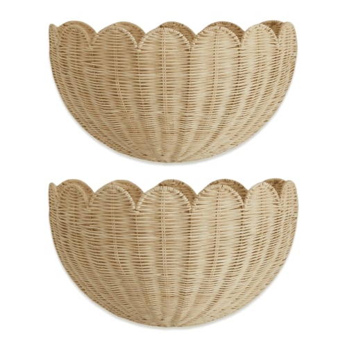 Scalloped Wicker Wall Basket - The Original - 2pc Hand Woven Basket - Scalloped Décor Wall Hanging Baskets -16" x 10" x 7"In - Hanging Wall Basket