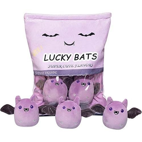 REFAHB Lucky Bat Plush Toy, Removable Stuffed Animal Plush Dolls, Soft Cute Plush Pillow Home Decoration Gift for Kids Girls' Birthday Christmas Halloween (5pcs a Bag, Purple)