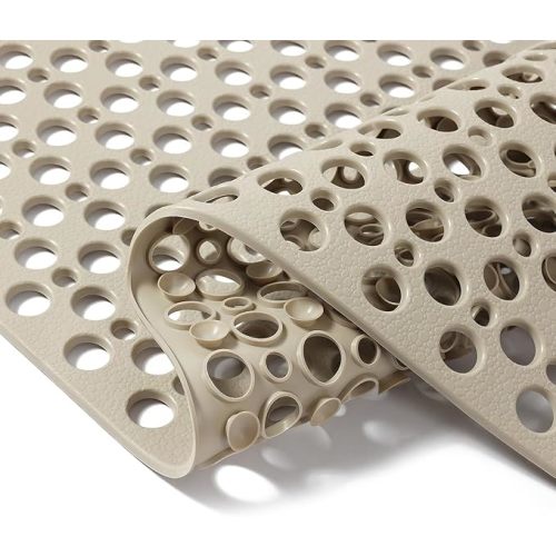 Nonslip Bathtub Mat Extra Soft TPE Bath Mat for Kids, Machine Washable Bathroom Shower Mat, Smooth/Non-Textured Tubs Only, 30L x 17W Inch (Light Brown)