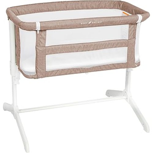 Baby Delight Beside Me Serenity Bassinet | Lightweight Bedside Sleeper & Baby Bassinet | 7-Position Height Adjustment | Mocha Tweed