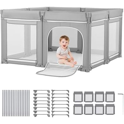 VEVOR Baby Playpen, 78.7″ x 70.1″ Extra Large Toddlers Playpen, Foldable Baby Fence Play Yard with Zippered Door & Soft Breathable Mesh, Indoor Outdoor Safety Activity Center - Great Gift for Toddlers