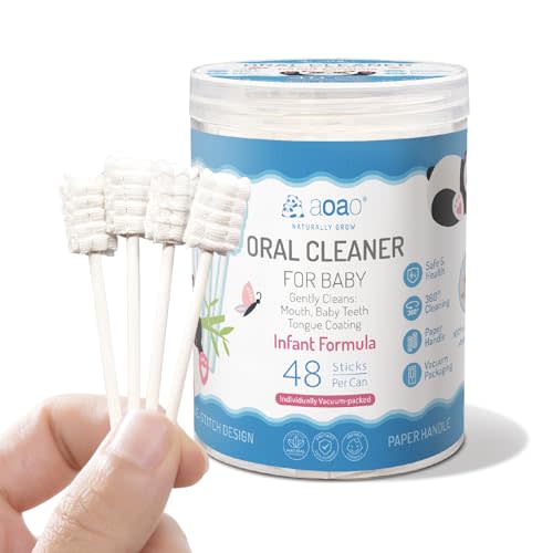 AOAO Baby Tongue Cleaner, Baby Toothbrush, 48pcs Disposable Infant Mouth Cleaner, Soft Gauze Toohthbrush Toddler Oral Cleaning Stick Dental Care for 0-36 Month Newborn, Baby Oral Cleaner (48pcs)