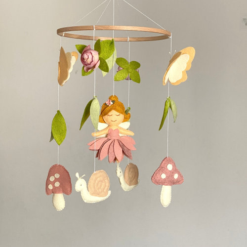 Fairy baby mobile for girl Nursery mobile woodland Nursery decor Fairy garden mobile Hanging felt mobile Baby shower gift idea