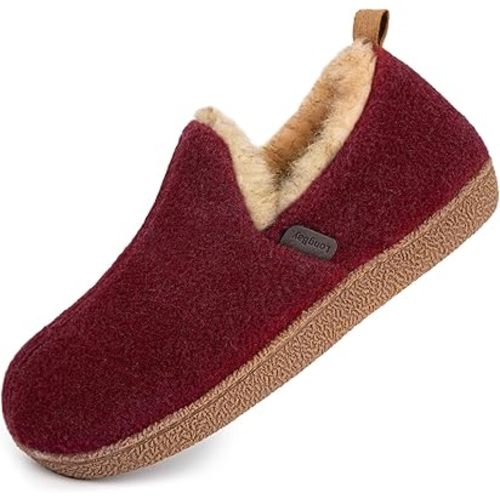 LongBay Women's Felt Bootie Slippers Warm Cozy Memory Foam House Shoes with Polar Fleece Lining Non Slip Indoor Outdoor