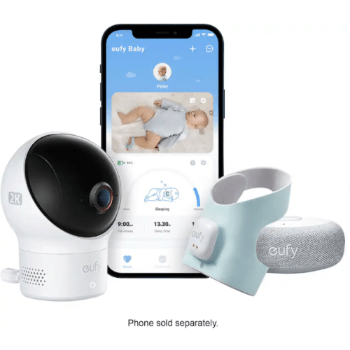 eufy - S340 Smart Sock WiFi Baby Monitor with Receiver, Pan & Tilt 2K Camera, and Customizable Wellness Tracker - Blue