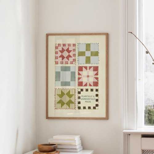 Colorful Fearfully & Wonderfully Made Folk Art Print | Christian Quilt Square Scripture Wall Art