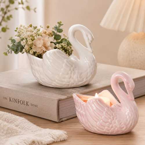 Ceramic Swan Planter Vase, Nordic Swan Candle Holder, Cute Desk Organizer, Makeup Brush Holder, Flower Pot Decor, Gift for Her