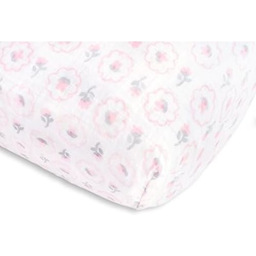 SwaddleDesigns Softest Cotton Muslin Fitted Crib Sheet, Toddler Sheet for Boys & Girls, Fits Standard Crib Mattress (28 x 52 inches), Pastel Pink Posies