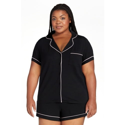 Joyspun Women's Dreamy Soft Collection Notch Top and Shorts Pajama Set, 2-Piece, Sizes XS-3X