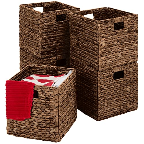 Best Choice Products 12x12in Pack of 5 Cube Storage Baskets, Water Hyacinth Multipurpose Collapsible Organizers, Handwoven Laundry Totes for Laundry, Living Room, Kids Room & Nursery - Brown