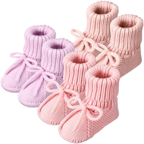 3 Pairs Knitted Baby Booties 0-6 Months Newborn Baby Shoes First Walkers Cozy Shoes for Infant Girl Boy