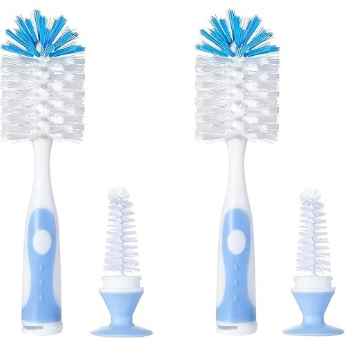 Multifunctional Cleaning Brush, Baby Bottle Brush, Bottle Brush Cleaner, Rotate The Suction Cup to Obtain The Small Bristle Brushes, Set X, Blue, Nylon and Nylon Brush