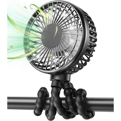 Pram Fan - Portable Stroller Fan for Baby, USB Rechargeable Personal Fan, Mini Handheld Fan, Desk Fan 4000mAh, Adjustable 3 Speeds for Travel, Car Seat, Bike, Camping, Office and Bedroom