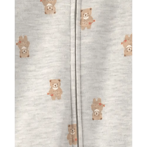 Baby Teddy Bear Cotton 2-Way Zip Sleep & Play Pajamas - Grey
