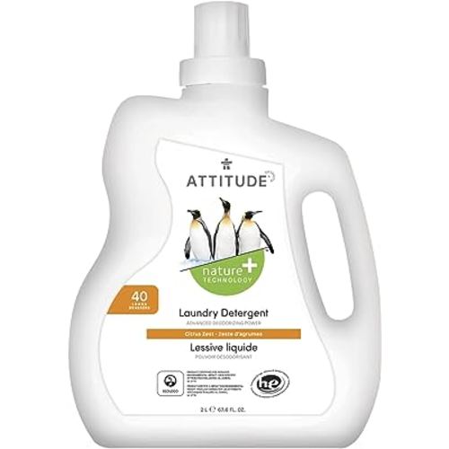 ATTITUDE Laundry Detergent, Plant and Mineral-Based Ingredients, He, Vegan and Cruelty-free Washing Machine and Household Products, Citrus Zest, 40 Loads, 67.6 Fl Oz