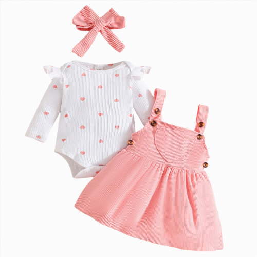 CAICJ98 Baby Girl Clothes Suspender Skirt Long Sleeve Newborn Ruffled Romper Baby Girl Dress Fall Outfits Infant Girls Gifts Pink,Size 0-3 Months