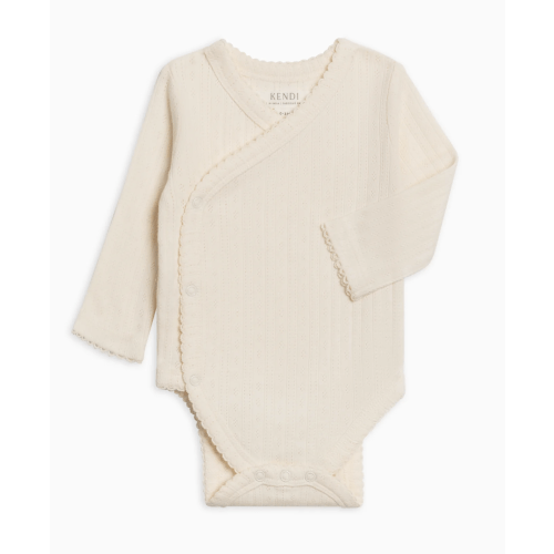 Colored Organics - Hilda Brushed Back Pointelle Long Sleeve Kimono Bodysuit