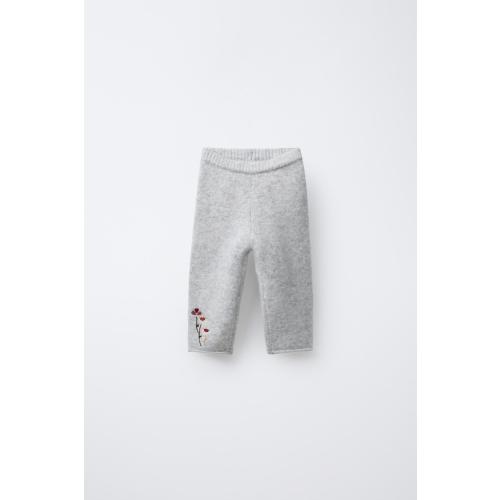 EMBROIDERED FLORAL KNIT PANTS - Gray marl | ZARA United States