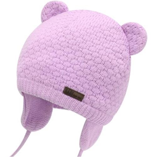 Baby Winter Hat, Bear Knit Earflaps Cotton Lined for Toddler Kids
