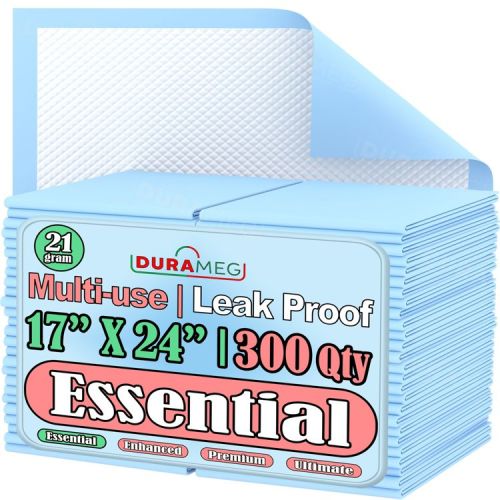 Durameg Chucks Pads Disposable Underpads | 17"x24" Incontinence Chux Pads [300-Pads: 3 Pack of 100]