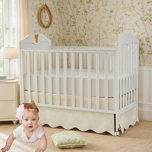Brandream Scallop Edge Cotton Crib Skirt Toddler Bedskirt Baby Nursery Crib Bed Skirt Boho Bohemian Neutral Solid Color Vintage Ivory Cream Off Farmhouse Chic Boho Bohemian Skirt