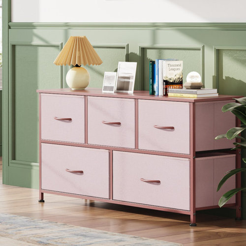 17 Stories Wide Dresser For Bedroom With 5 Fabric Drawers, Storage Organization Unit With Fabric Bins For Closet & Reviews | Wayfair