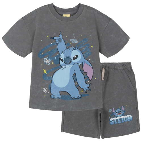 Disney Lilo & Stitch Toddler Boys' 2-Piece T-Shirt and Shorts Set Optic Grey Stitch