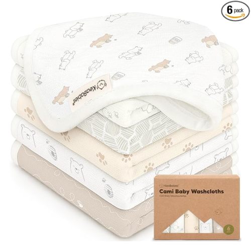 6-Pack Cotton Baby Washcloths for Newborn - Soft & Absorbent Organic Cotton Muslin Wash Cloths for Babies, Infant, Kids, Toddler Towels for Boy, Girl Face Cloths, Scratch-Free Baby Rags (Bumbly)