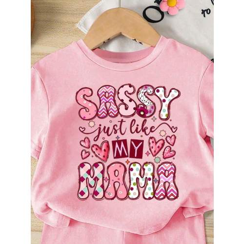 SHEIN Baby Girl Letter Print Short Sleeve T-Shirt And Heart Print Shorts 2-Piece Set Customize Baby Clothes Customizable Baby Clothes Baby Clothes For Girls Baby Girl High Quality Clothing Toddler Baby Girl Clothes | SHEIN USA