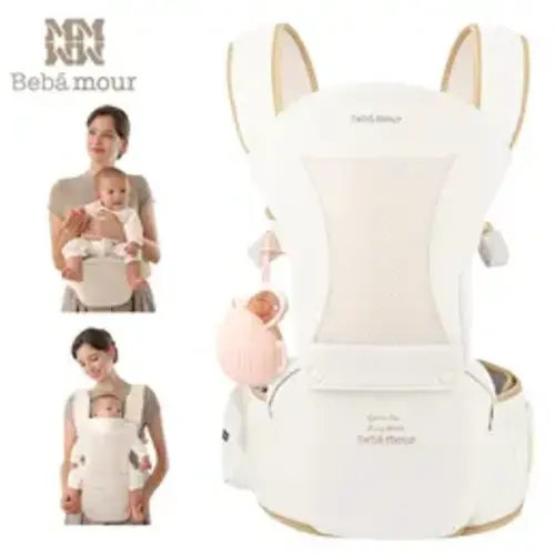 BEBAMOUR Adjustable Ergonomic Hip Seat Baby Carrier - 0-14.9kg, Hands-Free, All-Position Breathable Mesh, Head Hood Shade, Hooded Neck, 3 Teething Pads, Adjustable Shoulder Straps for Newborn to Toddler, Back-Mounted Baby Travel Gear - TikTok Shop