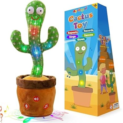 Ayeboovi Baby Toys Dancing Talking Cactus, Volume Adjustable Mimicking Recording Cactus Toy Repeats What You Say, Toddler Toys Singing Cactus with 120 Songs, Tummy Time Toys for Kids Boys Girls