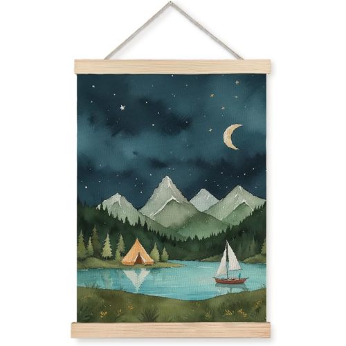 Exqcom Forest Mountain Nature Landscape Wall Decor, Camping Nursery Wall Art Poster, Nature Scenery Posters for Kids Boys Girls Nursery Room Bedroom Playroom, 12x16 Inches