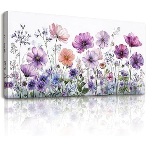 SERIMINO Large Wall Art, Floral Wall Art, Nature Wall Decor, Watercolor Purple Flowers Painting Prints, Botanical Canvas Pictures for Living Room Bedroom Bathroom Kitchen Rustic Farmhouse 20"x40"