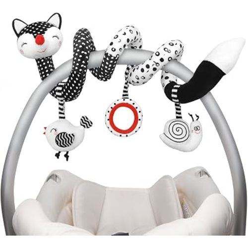 Baby Spiral Plush Toys, Black and White Baby Car Seat Toys, High Contrast Infant Newborn Toy 0-6 Months for Stroller Crib Mobile, Sensory Toy Best Gift for 0 3 6 9 12 Months Boys Girls