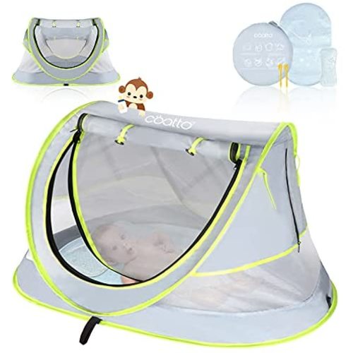 Portable Baby Tent, CCATTO Pop Up Beach Tent for Baby, Enhanced Ventilation, UPF 50+ Sun Shelter for Infant, Baby Camping Bed with Mosquito Net (Pegs, Travel Bag, Bonus Cooling Sleeping Kit Included)