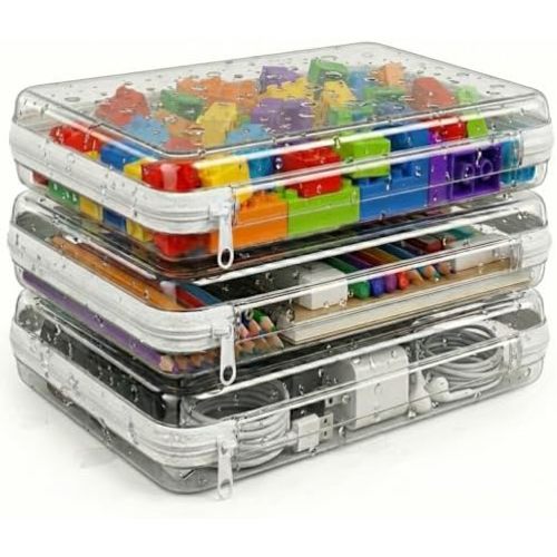 3PCS Clear Hard Shell Zipper Case, Durable Waterproof Transparent Storage Organizer Bins with Smooth Premium Zipper, Visible Design for Craft Supplies, Travel & Toy Storage
