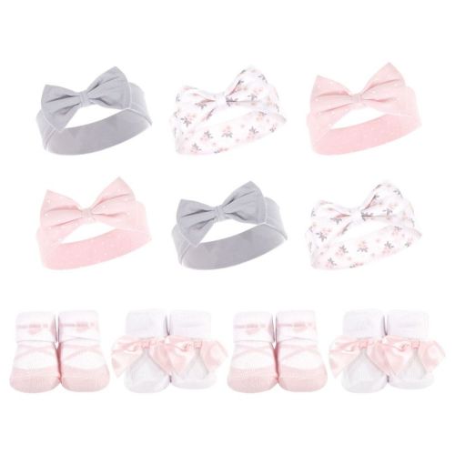 Hudson Baby Infant Girl 10Pc Headband and Socks Set, Ballet, 0-9 Months