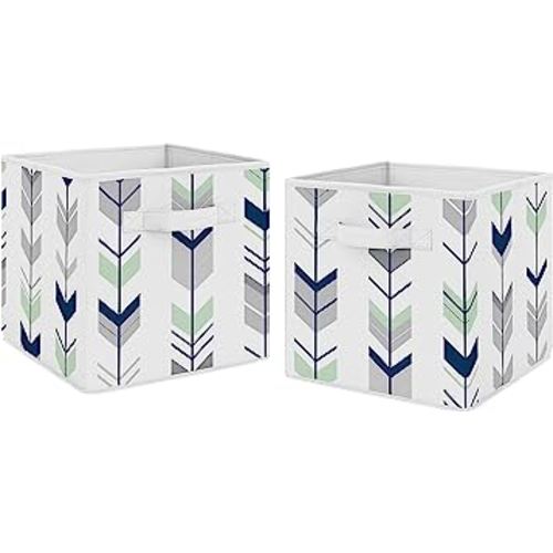 Sweet Jojo Designs Navy Blue and Mint Woodland Mod Arrow Foldable Fabric Storage Cube Bins Boxes Organizer Toys Kids Baby Childrens for Collection Set of 2