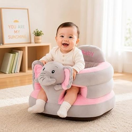 Baby Seat for 3-24 Month, Infant Back Support Floor Chair, Plush Cartoon Animals Baby Sofa, Toddler Floor Seater for Sitting Up, Portable Activity Seat for Babies (Elephant)