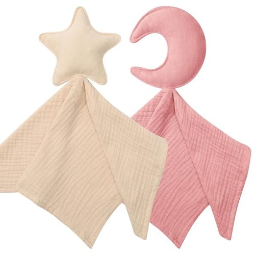 Premium Soft Muslin Cotton Newborn Baby Loveys Security Blanket Muslin Soft & Breathable, Star & Moon Lovies for Baby New Born Boy Girl Unisex Baby Unique Neutral Presents for Babies Newborn Toddler