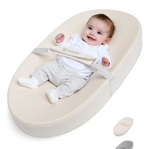 COMOMY Baby Changing Pad with Wipeable & Waterproof PU Cover, Contoured Diaper Changing Pad for Dresser with Non-Slip Safety Belt, Portable and Lightweight, Large Cushioned Foam, Creamy White