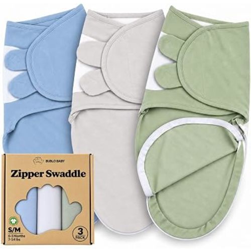 Organic Swaddles for Newborns – Zipper Swaddles 0-3 Months, 3-Pack – Infant Sleep Sack with Zipper – Adjustable & Breathable Swaddle Blanket Wrap for Newborn Girls (Light Green, Blue)