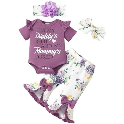 Newborn Baby Girl Clothes Infant Floral Outfits Bell Bottom Flowerpant Headband 0-18 Months Baby Girl Romper