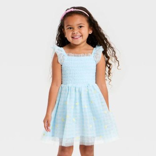 Toddler Girls' Embroidered Lemon Tulle Dress - Cat & Jack™ Light Blue 2T
