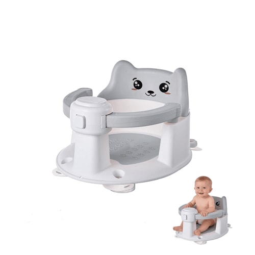 Baby Bath Seat for Babies 6 Months and Up, Non-Slip Bathtub Support Seat for Toddlers, Portable Infant Bath Chair with Strong Suction Cups, Safety Armrest & Cute Bear Backrest