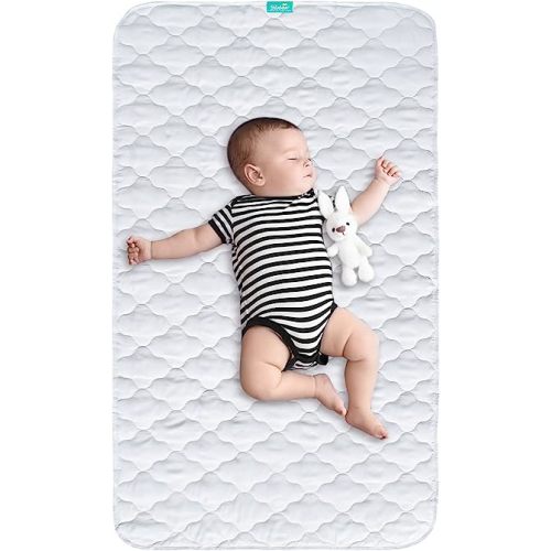 Crib Mattress Protector Pad Cover Quilted Waterproof Incontinence Bed Pads Wetting Protection Pad 52" x 28" Reusable & Non-Slip Potty Training Pads for Toddlers (Quilted Improved Thickness)