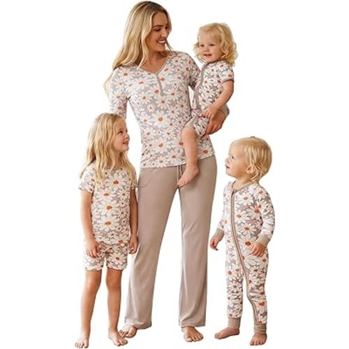 MOSSRIVER Family Pajamas Matching Sets Long Sleeve Henley Shirts Button Down Graphic Tops Cute Pjs Pants Sets Holiday Outfits