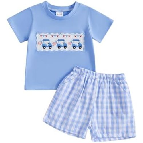 Toddler Boy 4th of July Outfit American Flag Infant Baby Fourth of July Shirt Plaid Shorts Memorial Clothes Set