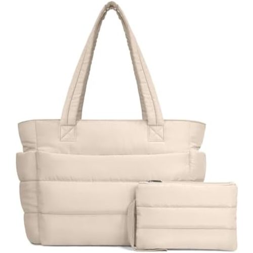TOPDesign Puffer Tote Bag for Women, Lightweight Puffy Handbag with Compartments, Quilted Shoulder Bag for Work, Travel, Gym
